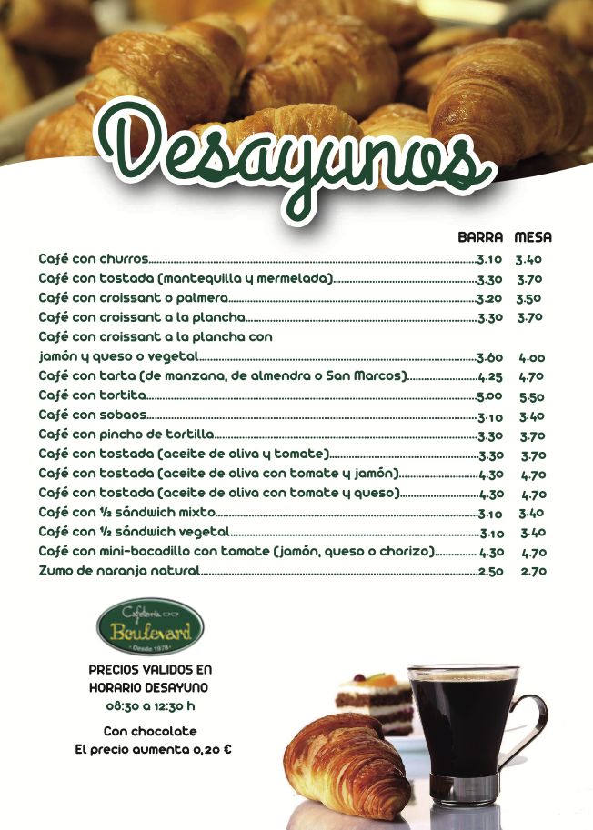 Desayunos | CAFETERÍA BOULEVARD